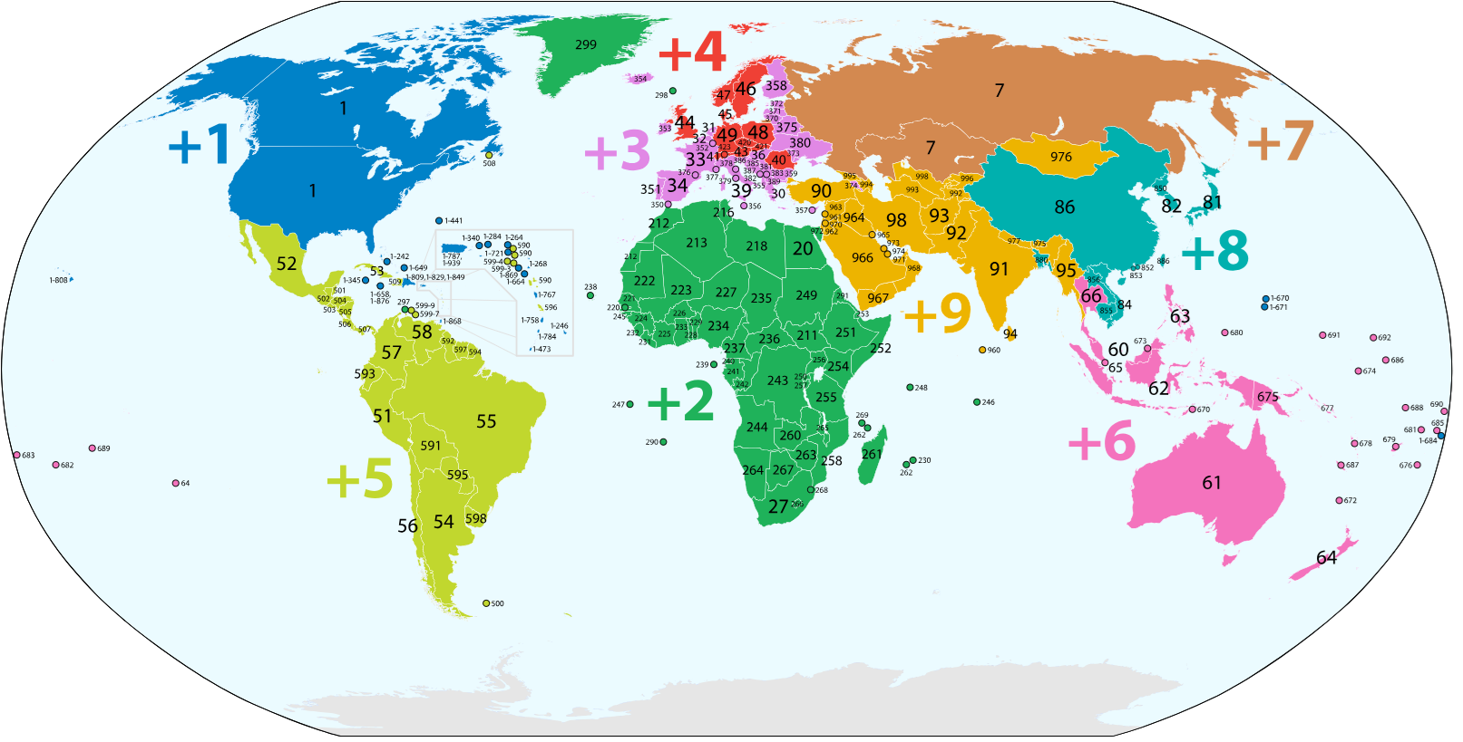 Country calling codes map