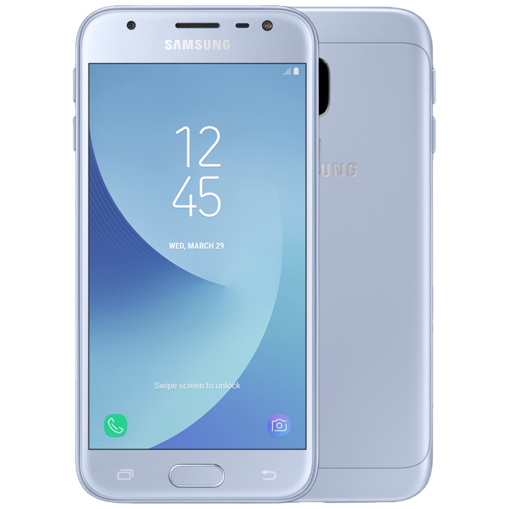 Samsung Galaxy J Silver Blue Klap ro